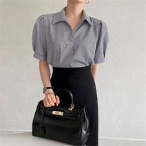 벨르 BELLE 여성 여름 스트라이프 반팔 퍼프 소매 블라우스 (7006532)
