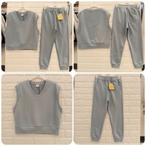[에꼴리에 틴톡] 22년 봄 가을신상! **대박 세일~ 조끼 상하세트** 주니어 여아용 심플 단정한 스타일의 멋스럽고 편안하며 활동적인 루즈핏 블루 브이넥 조끼+조거 바지 셋업