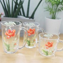 아델리아 레드 플라워 유리컵 3p/ 레스토랑 유리글라스 인테리어 모던, 선택사항_소, 상세페이지 참조