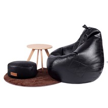 LUCKYSAC 1인용 가죽빈백 소파 스툴, 빈백-브라운 + 스툴-브라운