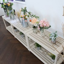 크라운 라탄 화분 정리대 플라스틱 받침대 진열대 다육이 베란다 다용도 선반, 3단선반, 아이보리