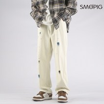 SMOPIG 봄여름 대미지 먹물 와이드 일자 청바지