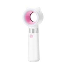 푸다스 휴대용 날개없는 핸디 무엽 선풍기 에어캣 2.0 LED 고양이, 화이트
