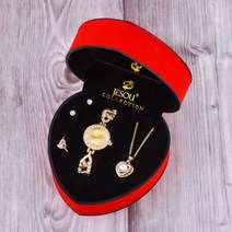 여성 팔찌 시계 세트 골드 크리스탈 디자인 목걸이 귀걸이 반지 쥬얼리 쿼츠 시계 선물 발렌타인용