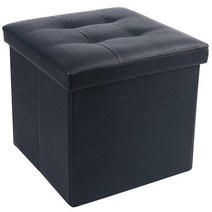LotFancy Storage Ottoman. 33x30.5x30.5cm(13x12x12인치) 소형 발 스툴 뚜껑이 있는 정사각형 오토만 보관 큐브 다리 받침대용 블랙 인조 가, Faux Leather_13' 2 Cubes-Blac