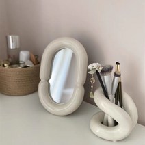 메인홈 탁상거울 세라믹 화장대 거울 인테리어 거울, 라인화이트
