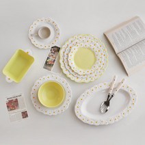 데이지 디저트 접시 오발 파스타 볼 플레이트 머그 그라탕기, 25cm접시(10인치), 옐로우