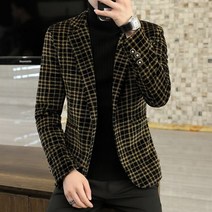 남성콤비자켓 남성용 블레이저 새로운 크리스탈 벨벳 두꺼운 정장 재킷 젊은 멋진 격자 무늬 코트 비즈니스 캐주얼 남성 의류 가을겨울용