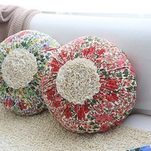 러그랜드 비비드플라워 면 원형쿠션 솜포함 2color, 그린