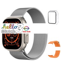 혈당측정 스마트워치 손목시계 Hello Watch 3 오리지널 4GB ROM 시리즈 8 울트라 49mm NFC 나침반 심박수 IWO 남성 여성 아몰레드, 13.Silver-G - With Original Bo