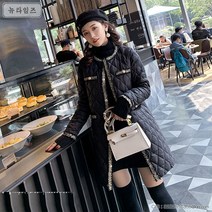 여성 빅사이즈 트위드장식 퀼팅 누빔 경량 패딩 롱 자켓 점퍼 XL~4XL 하객룩 오피스룩