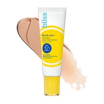 블리스 틴티드 선크림 | 블록 스타 얼굴 자외선 차단제 | SPF 30 | 100 미네랄 자외선 차단제 | 기름기 없는 앰프 자극적이지 않은 | 채식주의자 | 1.7 액량 온스