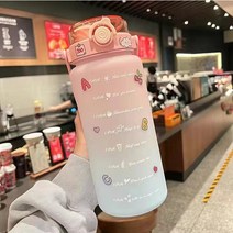 BLOWFISH FUGU 귀여운 스포츠 물통 대용량 휴대용 물통 빨대 + 손잡이 포함, 1.5L, B핑크