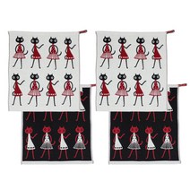 주방타올 고리 수건 핸드 타월 세트, 북유럽풍 원피스캣, 4장, 회색