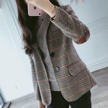 여성 가을 간절기 하객룩 정장 마이 아우터 자켓 브라운 체크