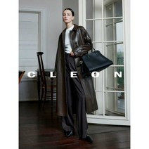 CLEON 가을 양피 복고풍 가죽 자켓 여성 긴 무릎 길이