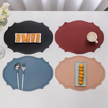 블리스홈 북유럽 가죽 방수 식탁 테이블매트, 6P, 레드와인