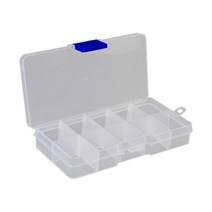 Clear Plastic Storage Box 10 밀봉 뚜껑 뚜껑 컨테이너 케이스 소형 보석 링 알약 다색 조직 주최자 홀더를위한 구획, 푸른