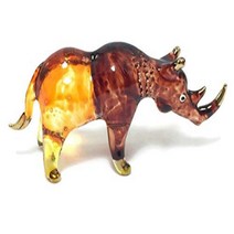 Mr_air_thai_Glass_Blown Miniature Rhino Rhinoceros Glass Blown Clear Glass Art Rhino Figurine Animal, 6 cm x 3 cm x 2 cm, Colorful