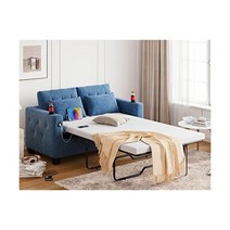 LINSY HOME 풀아웃 소파 침대 메모리 폼 매트리스가 포함된 2 in 1 컨버터블 거실용 2인승 러브시트 다크 그레이 풀사이즈, Blue