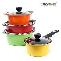 키친아트 세라믹 코팅냄비 4종세트 라면 찌개 전골냄비 신혼냄비세트