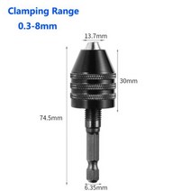 콜릿 어댑터 미니 키리스 드릴 척 0.3-8mm 자동 전기 비트 고정 도구 1/4 육각 생크 퀵 체인지 컨버터, 0.3-8.0 6.35mm Hex