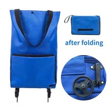 30L 접이식 쇼핑백 쇼핑 트롤리 카트 바퀴에 재사용 가능한 에코 방수 쇼핑 주최자 옥스포드 천으로 만든, 블루1