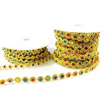 체인리본-큐빅국화/진공체인롤/줄비드/줄비즈/메탈리본/진공롤/꽃다발묶는구슬줄, 소, 은색