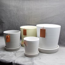 Pleats 플리츠 테라코타 모던 심플 줄무늬 화분 (받침포함), 화이트