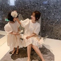 해외러블라 여아 퍼프 반팔원피스 공주드레스 플라워 롱원피스 프릴 엄마랑딸 커플