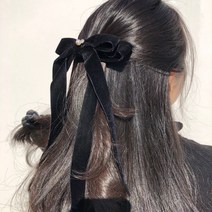 로로얼로이 핸드메이드 벨벳 진주보석 슈슈 골프리본헤어핀 리본 삔
