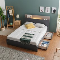 크렌시아 소놉스 LED 일반서랍 슈퍼싱글/퀸 침대프레임 (매트제외), 그레이