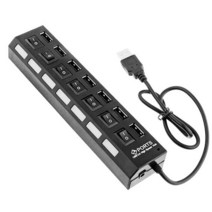 고속 7 포트 USB 허브 480 Mbps 2.0 On/Off 스위치 PC 노트북 컴퓨터 주변 기기 액세서리 용 분배기, [02] Black
