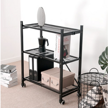 리빙해피 원터치 앵글 모아르 접이식 철제 선반 3단, 블랙
