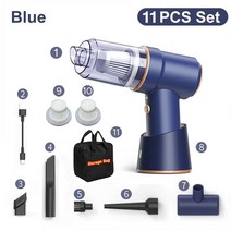 무선 광택기80000Pa 3in1 자동차 무선 진공 청소기 120W 블로블 가전 가정 및 이중 사용 미니, 06 Blue 11PCS Set