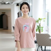 모슬린 엄마옷 면 나염 라운드 7부 티셔츠 ETS302105 마담 미시옷 중년여성의류 빅사이즈 50대 60대여성옷