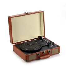 크로스보더 뉴 아메리칸 LP 블랙풀 레코더 휴대용 캐리어 축음기 필름 블루투스 오디오 빈티지 레코드 플레이어, 블루투스 업그레이드, 커피 브라운, 커피브라운메쉬