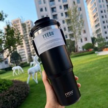 스틸 차량 텀블러 750mL 내장형빨대 손잡이 휴대용 물컵, 블랙