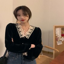 웬디 고급 레이스 벨벳 블라우스 BS11379