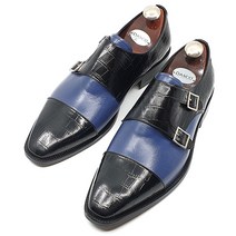 비스포크 남성 더블몽크스트랩 블루 콤비 맞춤수제화 구두