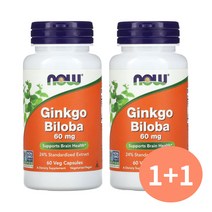 나우푸드 징코 빌로바 은행잎 추출물 60mg 60베지캡슐 2개 세트, 60정, 60정