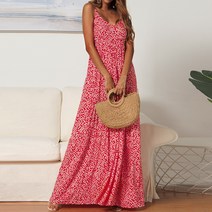 여성 Boho Beach 여름 꽃 맥시 드레스 민소매 휴가 Sundress 파티 긴 드레스