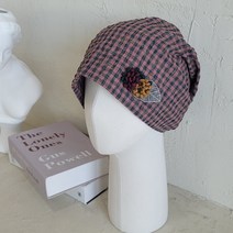 [토베] 체크 플라워 두건 비니 조리모자 주방모자 세프 요리사 위생모자