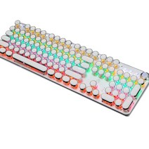 게임 기계 키보드 금속 패널 LED 백라이트 USB 유선 타자기 스타일 라운드 키 캡 노트북 데스크탑 PC 용, 하나, 하얀