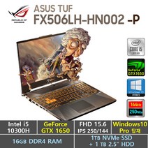 [가성비!갑!] ASUS TUF FX506LH-HN002 + Window10 Pro포함 / GTX1650, WIN10 Pro, 16GB, 2TB, Intel Core i5 10300H, 포트리스 그레이