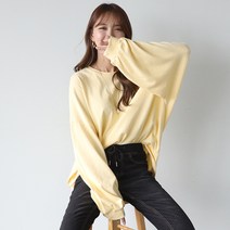 플레이팝 여성용 6컬러 루즈핏 가오리 무지 베이직 라운드넥 티셔츠 맨투맨