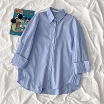 Lizziery 봄가을 긴팔루즈핏 솔리드 셔츠