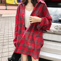 드레스날다 블랙스완 가오리핏 체크 박시 롱셔츠 mnb1077