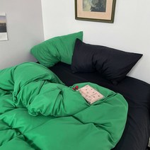 자취생 인스타 감성 투톤 침구 커버 풀세트 4종 레트로 빈티지 그린 블랙 이불 간절기 사계절