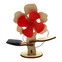 GHSHOP DIY 선풍기 모델 키트를 위한 태양열 구동 팬 패널 키트 놀이방 어린이, 빨간색, 목재